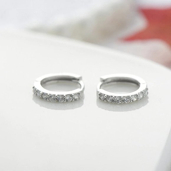 NEW 925 Sterling Silver Diamond Hoop Earrings E - Picture 4 of 7